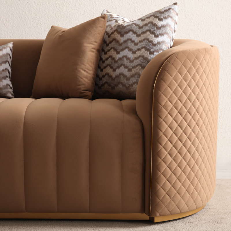 Ariana 83'' Velvet Round Arm Loveseat, 31" H x 83" W x 35" D, Caramel