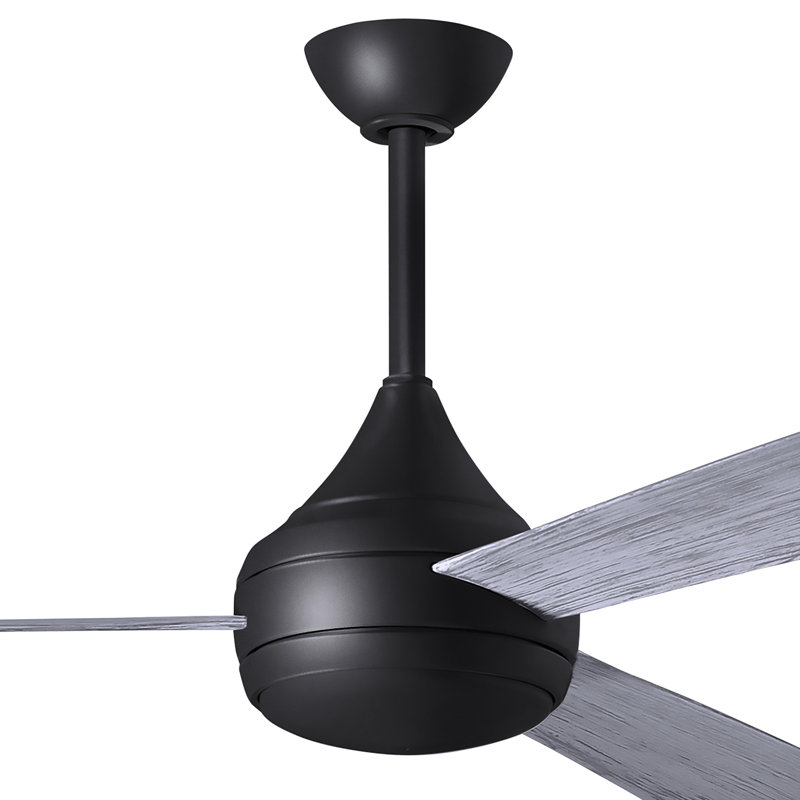 Donaire LED Outdoor Downrod Ceiling Fan, Matte Black, Barn Wood Tone