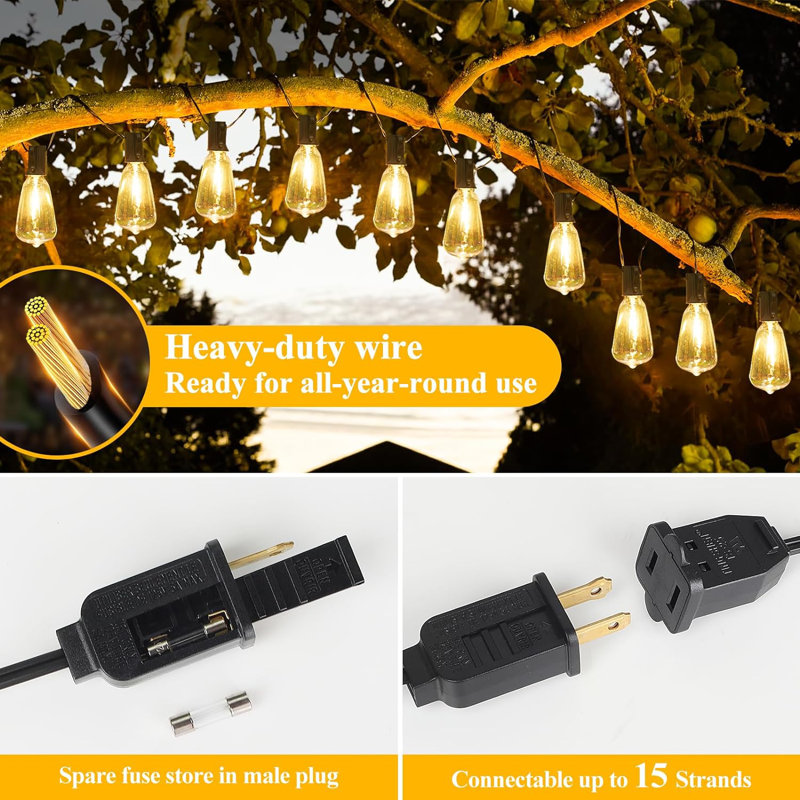 100FT Black LED Shatterproof Outdoor String Lights