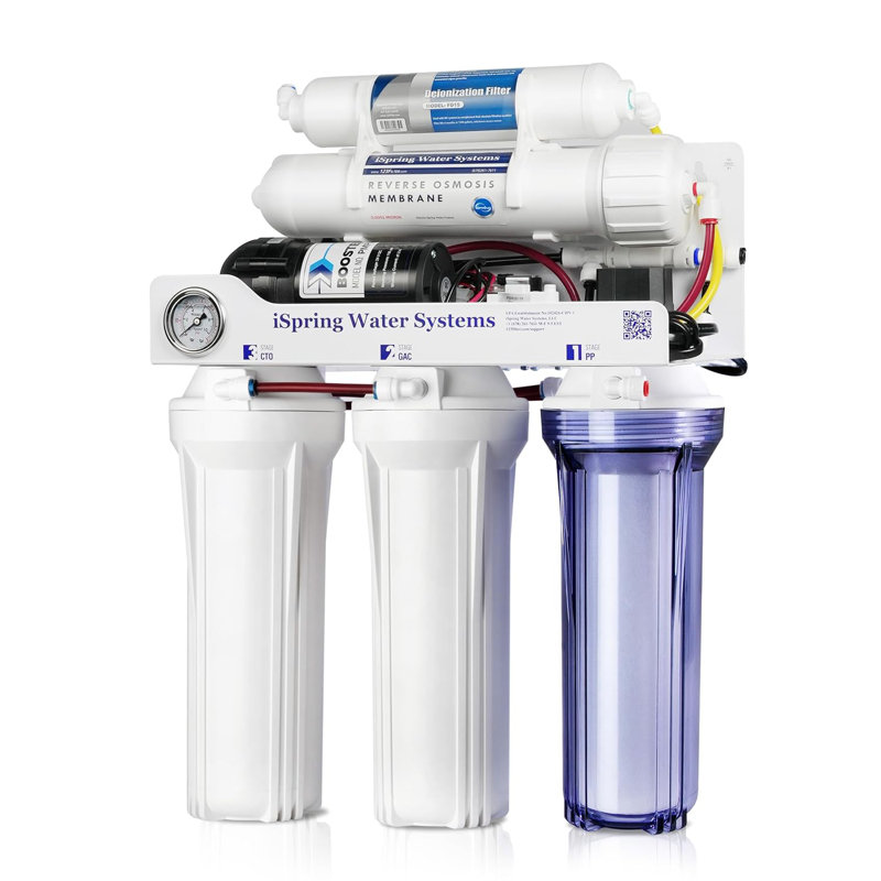 iSpring RCC1DP Tankless RO/DI System with Pump, 5 Stage De-ionization RO Water Filter System 150 GPD