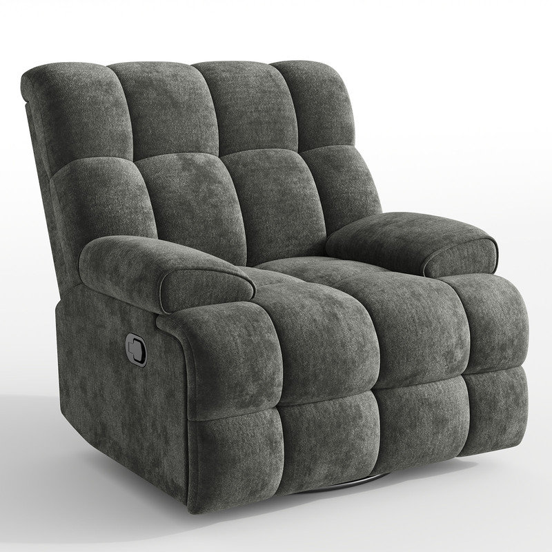 38.19" Wide Chenille Modern Upholstered Manual Swivel Recliner, Standard Recliner, Widened Width, 360° Swivel and Tuxedo Armrests