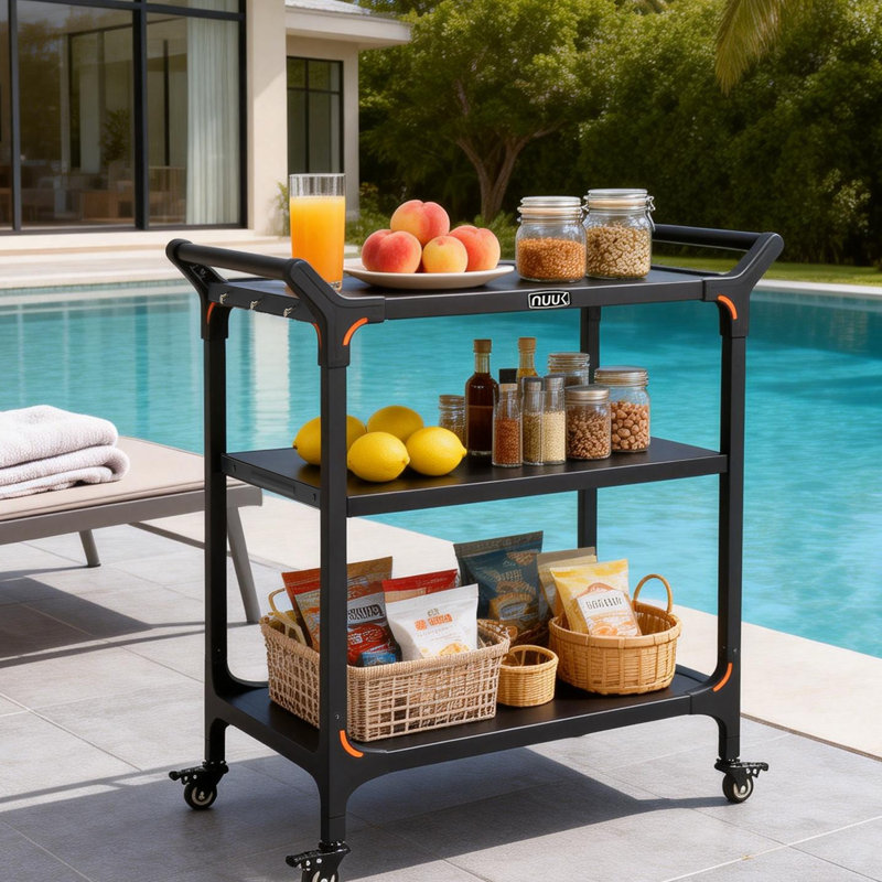 Table de four à pizza en acier inoxydable 32 po x 24 po avec rangement à 3 niveaux, table de préparation extérieure roulante et chariot de cuisine avec roues