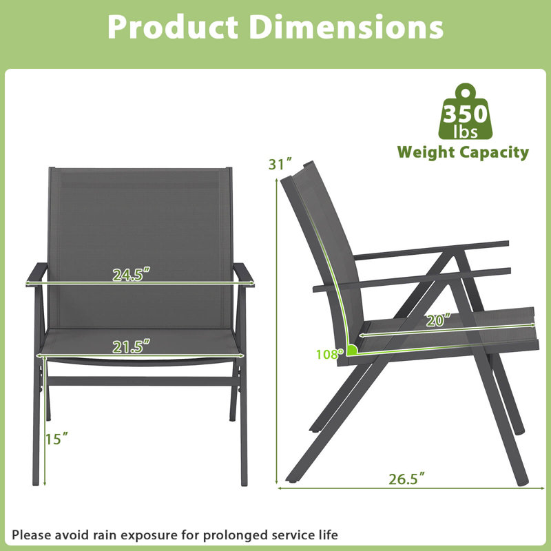Patio Chairs Set of 4with Breathable Mesh Fabric and Metal Frame 350LBS Capacity