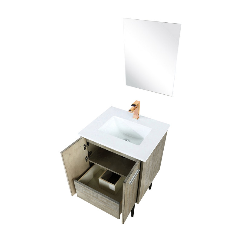 Rustique 24 po Meuble-lavabo X 20 avec comptoir en marbre et robinet or rose - égratignure et teinture incluse avec miroir l 18 pi - surface incluse