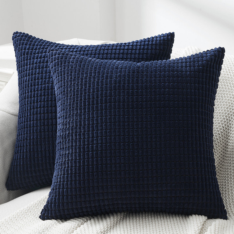 Housse de coussin carré en velours côtelé, H 18 po x l 18 po, Bleu