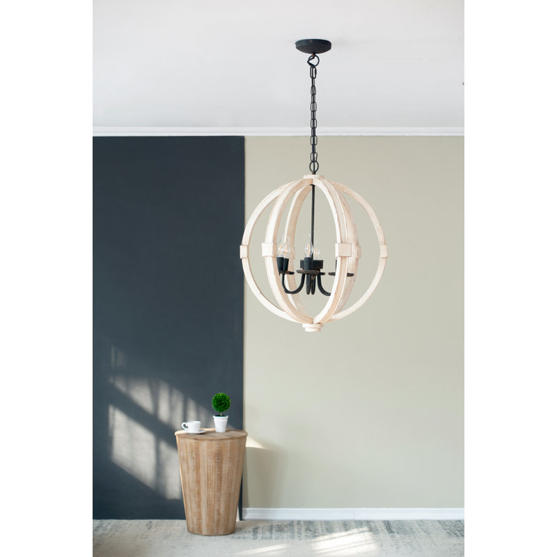 Lustre en bois 6 lumières CircleBeaded, luminaire suspendu avec chaîne réglable, ampoule non incluse