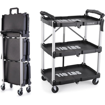 Chariot de service portatif et pliable - capacité à 3 niveaux de 330 lb - Chariot pliable avec roulettes