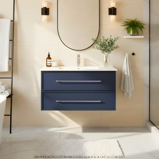 Meuble-lavabo mural simple 36 po avec plateau en marbre Milano