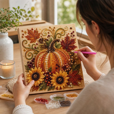 Halloween Decor Fall Pumpkin  Kit Sunflower Maple Leaf Rhinestone Diamond Art Picture Thanksgiving Wall Home Decor