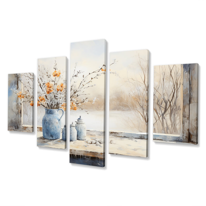 «Cottage In Winter Window Charm I - Farm Windows Multipanel», art mural