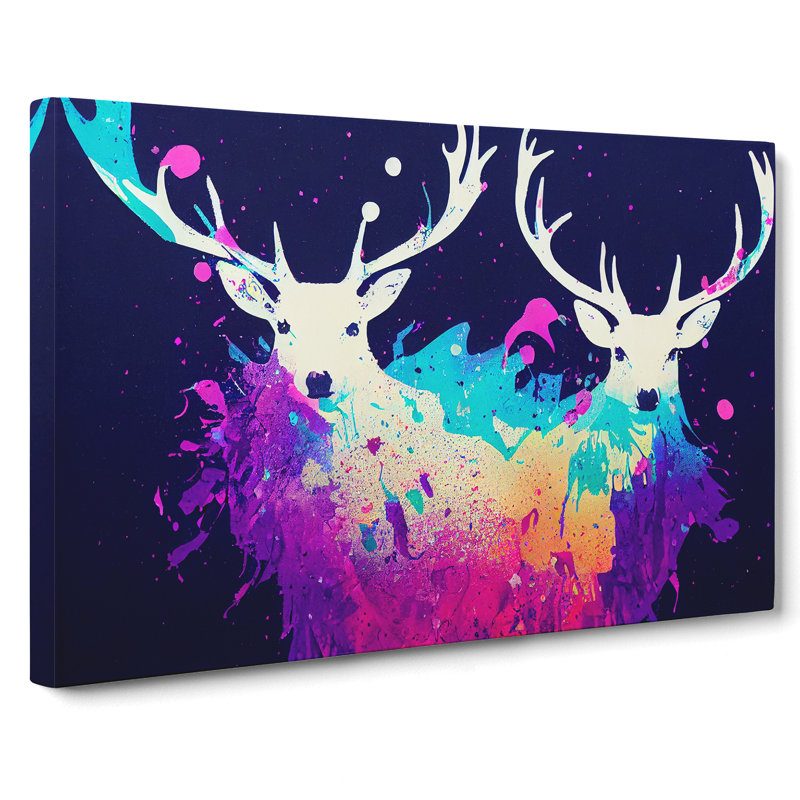 Stag Deer Splash Vol.5 Abstract - Wrapped Canvas Print, 35cm H x 50cm W x 3cm D
