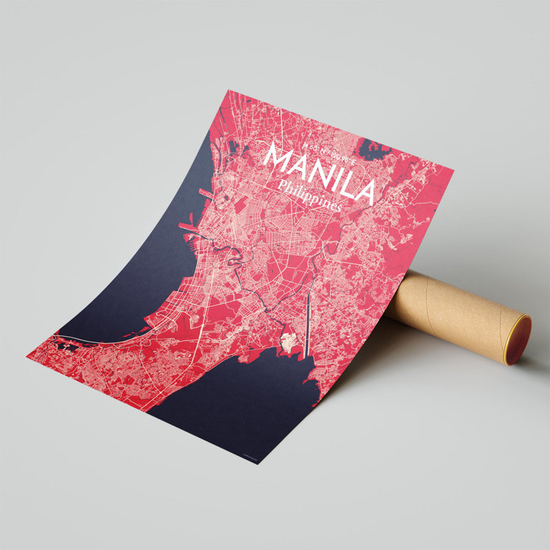 Manille, carte de la ville, impression, Rouge / Bleu marine, H 20 po x l 16 po