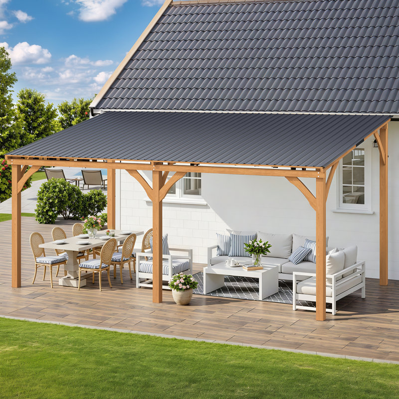 Patio Wood Lean To Hardtop Pergolas, 96.5" H x 192" W x 115" D
