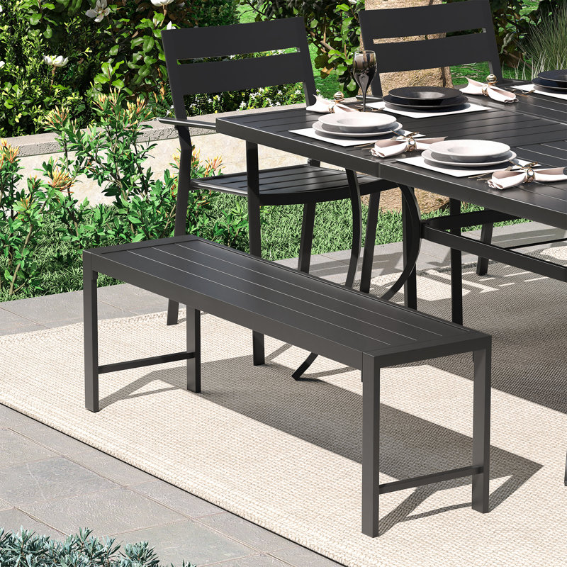 Patio Dining Set with Stackable Metal Chairs and 59" Square Dining Table, Black