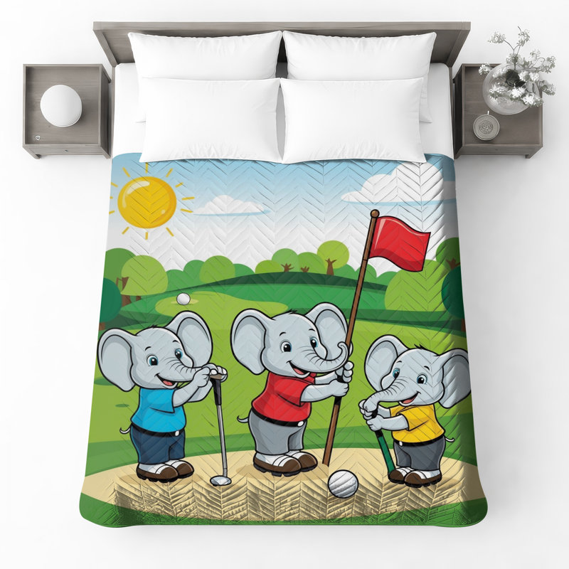 Couvre-lit matelassé éléphants jouant au golf toutes tailles, Très grand lit