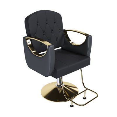 Hydraulic Barber Chair With 360° Rotation - Professional Styling Chair With Air Pump, Non-Reclining Design, Black & Gold (Single Unit)