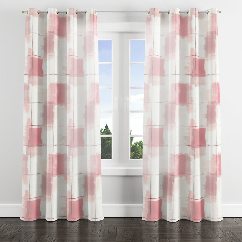 French Country Room Darkening Curtains - Red Blush Plaid Grommet Curtain - 1 Panel, Gold Grommets, 52" W x 90" L