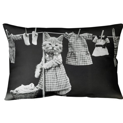 Kitten Doing Laundry Photo Lumbar Pillow