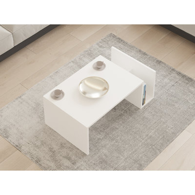 Table basse moderne blanche avec tablette inférieure, 34,2 po x 12,8 po x 19,6 po | 100% panneau de particules enduit de mélamine, épaisseur: 0,7 pouce | Conception murale, élégante et fonctionnelle pour le salon ou le salon