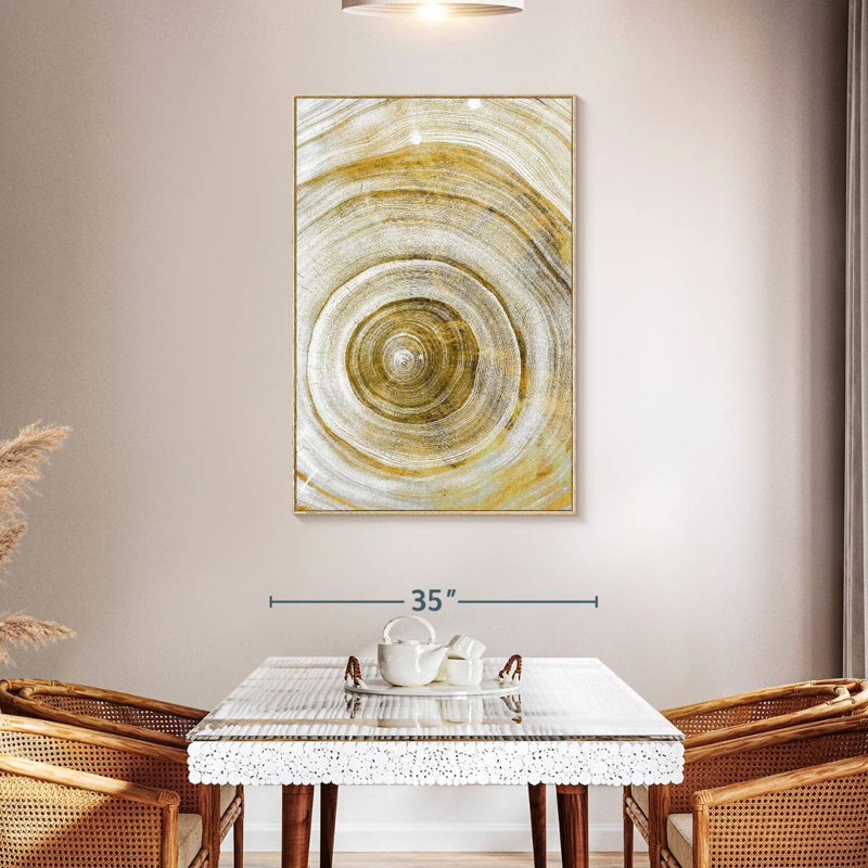 Anneaux d'arbre Molinari géométrique, Floating Frame Natural Wood, 31" x 46"