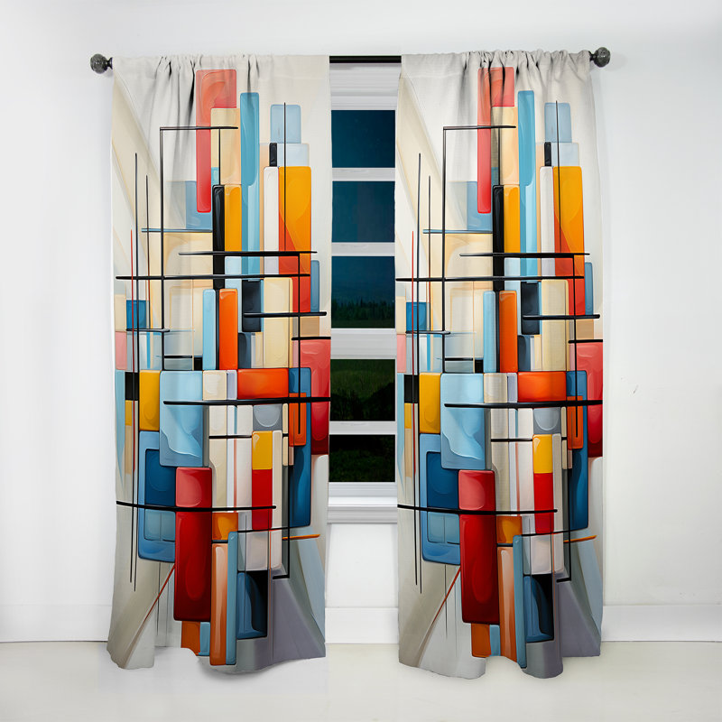 Geometric Abstraction Composition III - Modern Velvet Curtain - Room Darkening - 1 Panel, 52" W x 108" L