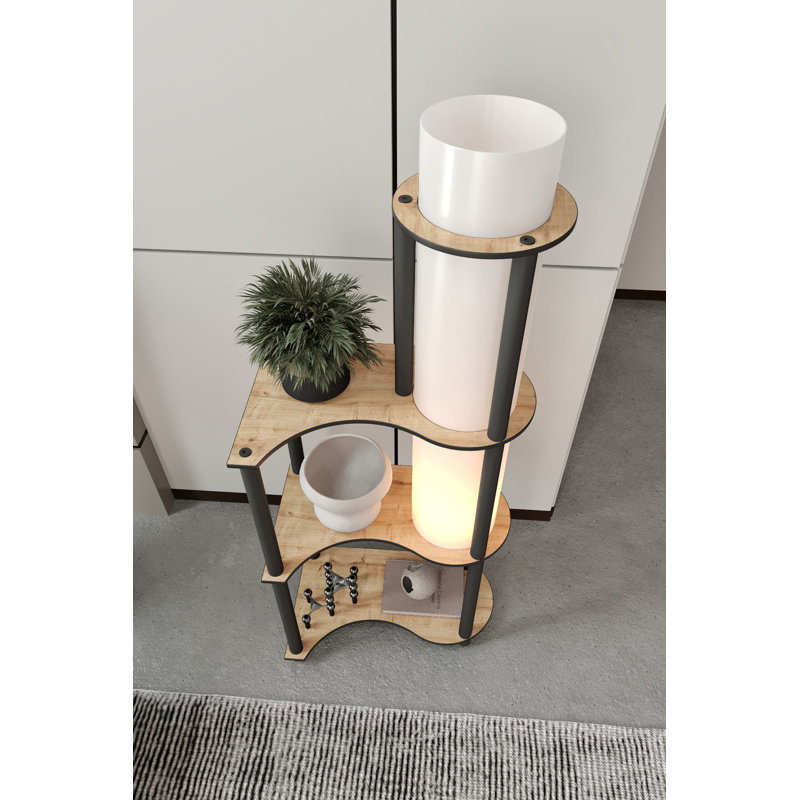 Elegant Floor Lamp, Walnut Color, 47.2 inches Tall | Durable Craft Paper & MDF Body, PVC Cap (Diameter: 6.7 inches, Height: 32.3 inches) | 1 x E27 Socket, Max 40W | Stylish Lighting Solution for Home & Office