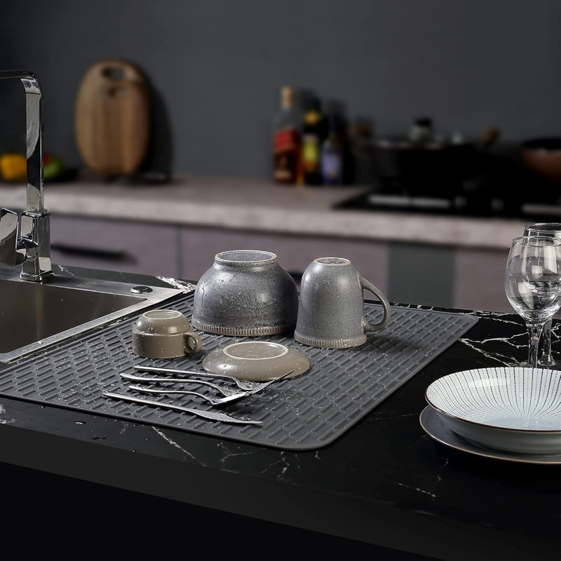 Silicone Dish Drying Mat - Extral Large 20" X 16" - Set Of 2 Flexible Rubber Drying Mat, Heat Resistant Silicone Trivet, Countertop Mat, Dish Draining Mat, Sink Mat