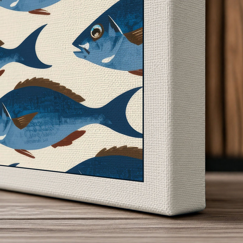 School of Fish Coastal - Wrapped Canvas, 24x16 - 61.0 x 40.6 cm, Cream Border