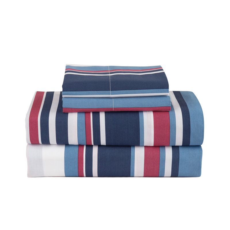 Ensemble de draps rayés 100% coton percale à densité de tissage 200 fils, Très grand