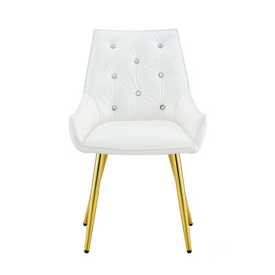 Chaise d'appoint en cuir de polyuréthane à motif de crocodile avec dossier à motif de losanges, pieds dorés chromés et coussin éponge à haute résilience - polyvalente pour plusieurs pièces (blanc, ensemble de 2)