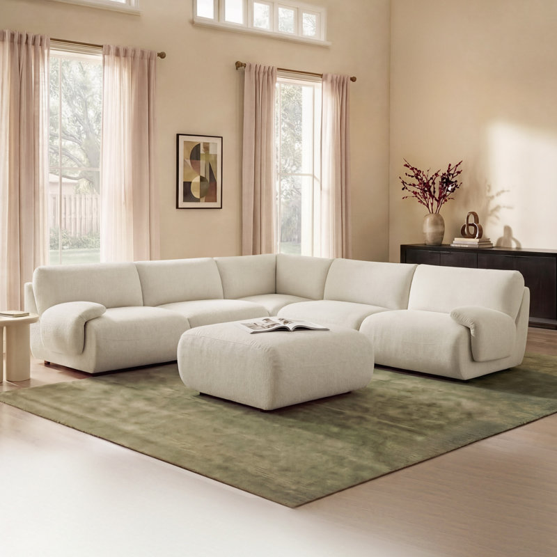 Ashira 6 - Piece 118" L-Shaped Upholstered Modular Sectional with Ottoman, Milo Chenille