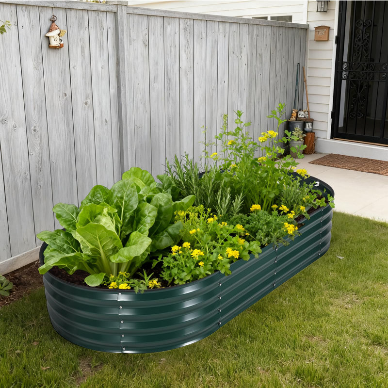 6x3x1 Ft Oval Galvanized Steel Raised Garden Bed Kit with Removable PVC Cover, Mesh Netting & Open Base, Green