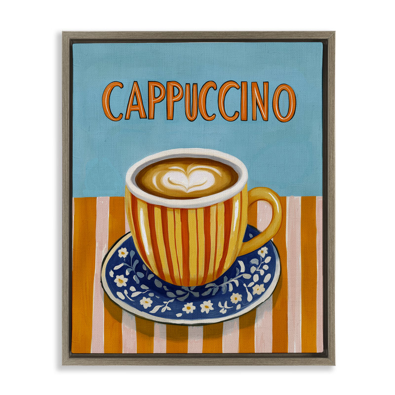 Cadre flottant Cappuccino à rayures bleues et orange, design par Yen, H 31 po x l 25 po, Montalcino orme flottant encadré