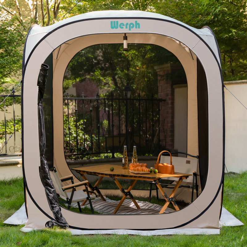 Pavillon de jardin permanent en métal L 6 pi. D Auvent escamotable portatif, Beige