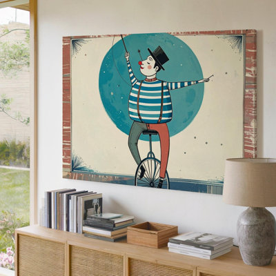 Canvas Wall Art Whimsical Mime On Unicycle Canvasdreamy Circus Ready To Hang Gallery Wrapped Home Decor Modern Design Premium Quality