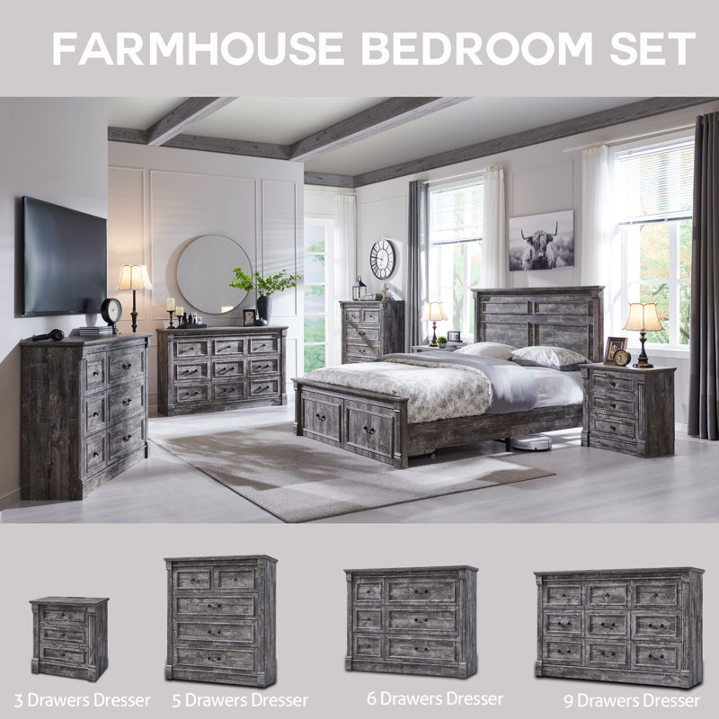 Commode 5 tiroirs Burlington Farmhouse, Gris