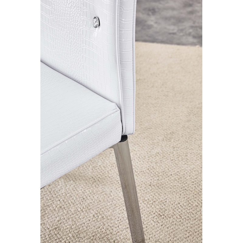 Ensemble de 4 chaises de salle à manger rembourrées en peau d'alligator rétro, Blanc, 4