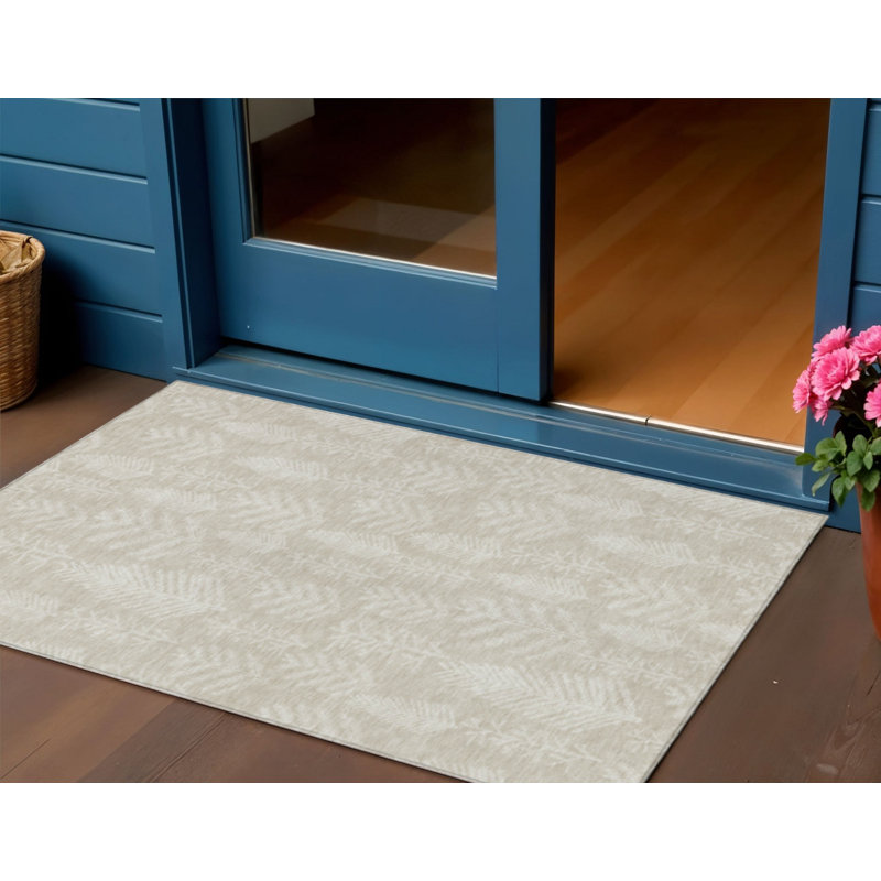 Tapis intérieur/extérieur lavable, beige et ivoire, motif d'arbre, 90 x 150 cm