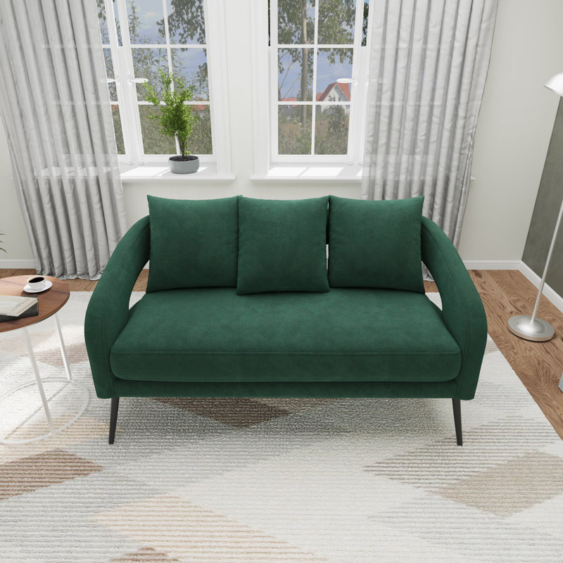 53.7" W Modern Loveseat, Upholstered Open Back Sofa  With 3 Pillows, Green