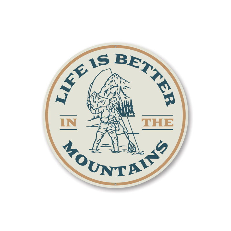 Fly Fishin Mountain Sign, 12" H x 12" W x 0.04" D