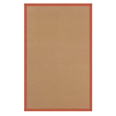 Tapis berbère beige foncé fait à la main avec bordure en coton orange brûlé Nannette