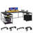  U-Shaped Desk With Power Outlets & LED Lights, Reversible Computer Desk With Storage Drawers & Shelves-1438347773