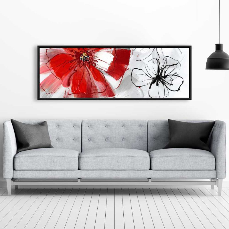 Fleurs rouges et grises - art floral sur toile pour le décor de la chambre à coucher, H 61,25 po x l 21,25 po