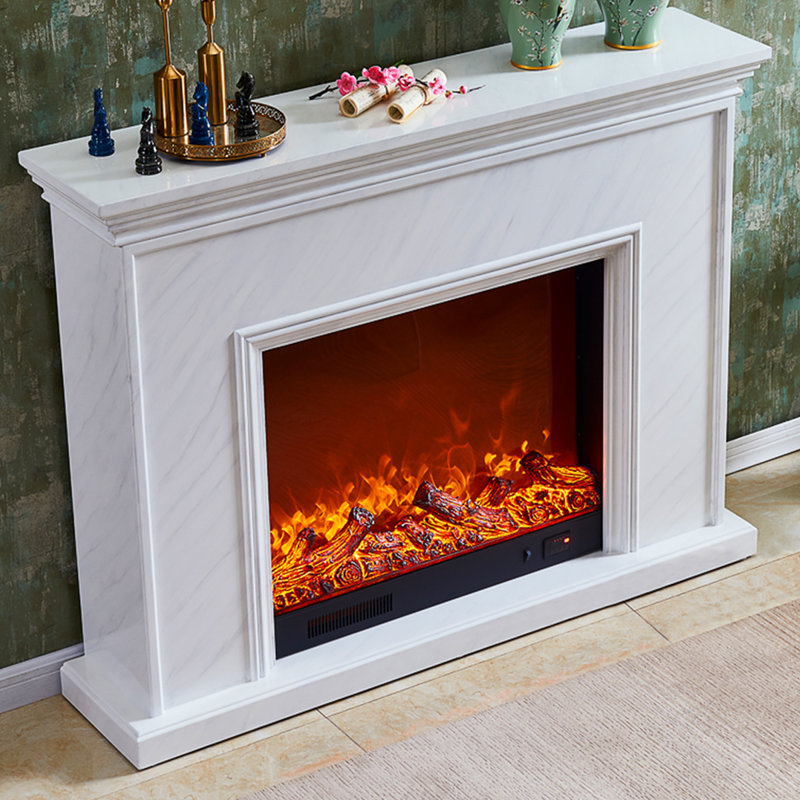 White Solid Wood Electric Fireplace, 40.16" H x 47.24" W x 17.99" D, White