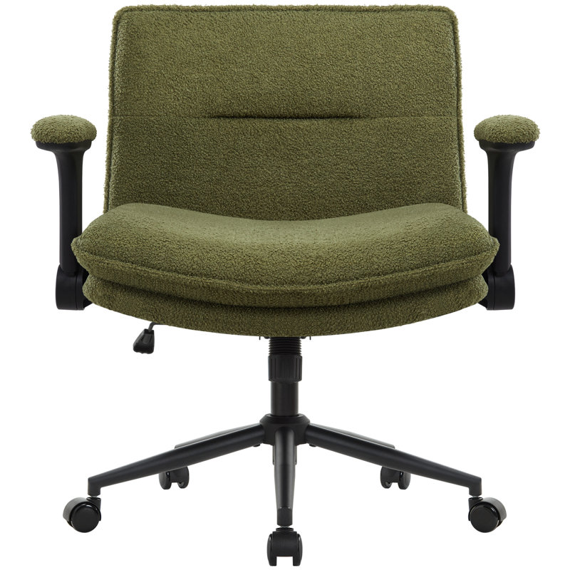 Black Cross Legged Office Chair With Wheels And Flip-up Arms, Ergonomic Criss Cross Desk Chairs With Fabric Padded, Height Adjustable Wide Seat Swivel Chair For Home Office, Bedroom