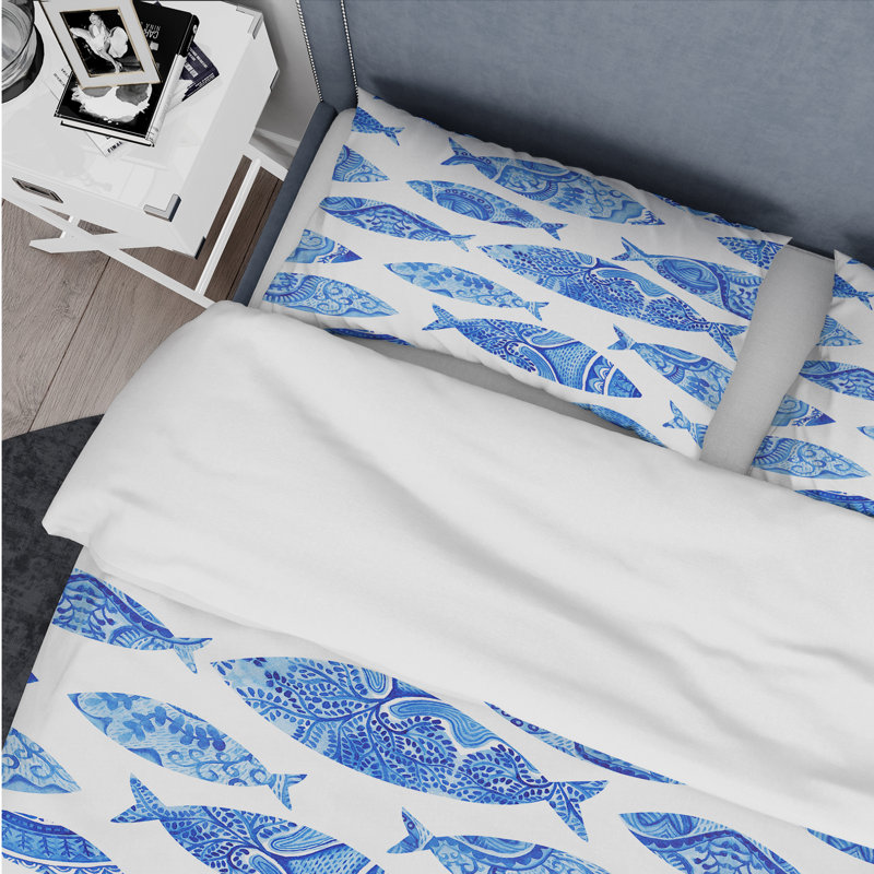 Twin Blue and White Microfiber Nautical Duvet Cover Set