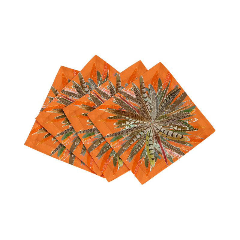 Serviettes de cocktail en satin de coton Pheasant Feathers, Orange
