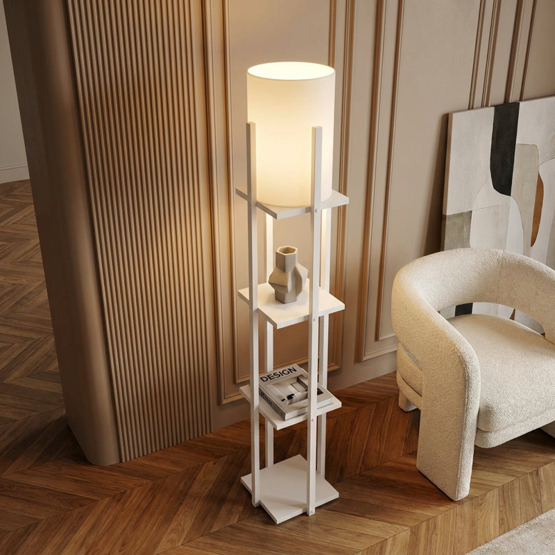 Eclipse White / Natural Drum Shade Floor Lamp