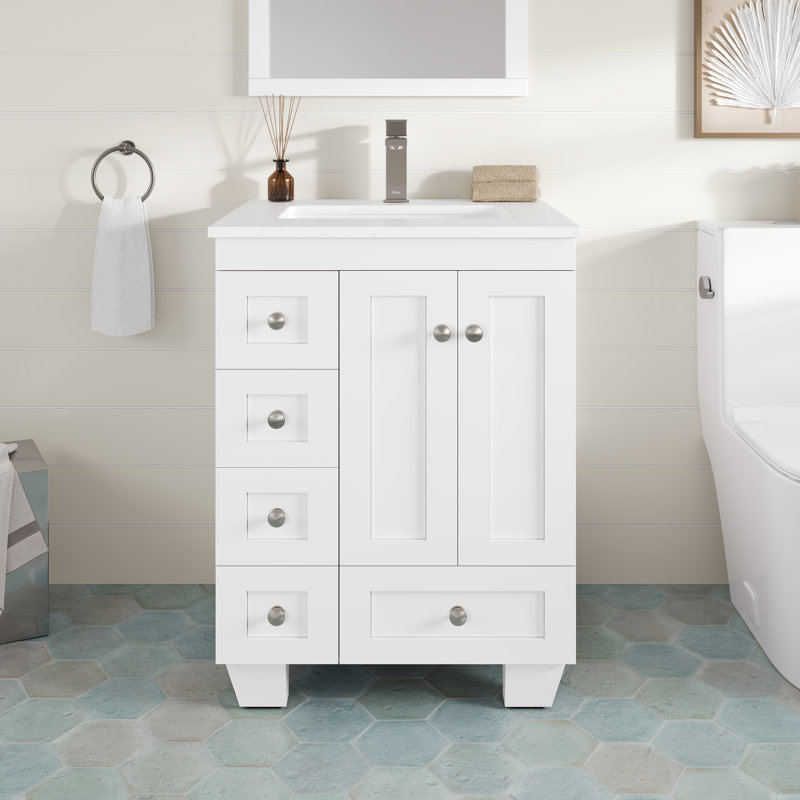 Acclaim 24 po Meuble-lavabo simple blanc avec comptoir en quartz Carrara et lavabo en porcelaine encastré, 24", Trou simple
