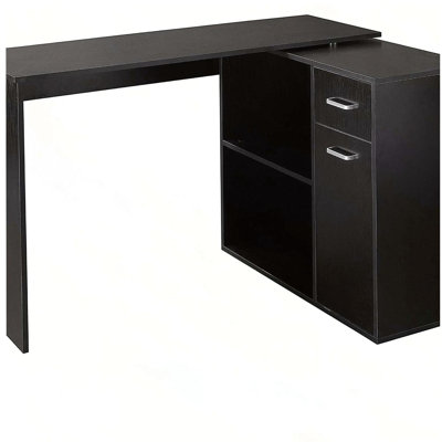 L Shaped Computer Desk, 180° Rotating Corner Desk with Storage Shelves, Drawer and Cabinet